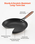 Cast Iron Skillet 3-Piece Set 205/265/310mm Nonstick Wood Handle