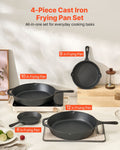4 Pcs Cast Iron Skillet Set 155-305mm Pre-Seasoned Induction Black