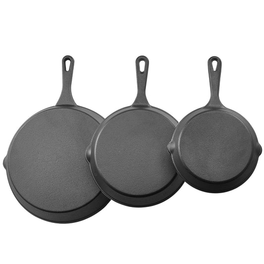 Cast Iron Skillet, 3 Pcs Frying Pan Set (160, 220, 265 mm), Heavy-Duty Skillets with Heat-Resistant Handle, Pre-Seasoned Chef's Pan, Kitchen Cookware, for Oven, Gas, Electrical, Induction, Black