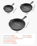 Cast Iron Skillet 3 Pcs Set 160/220/265mm Pre-Seasoned Induction