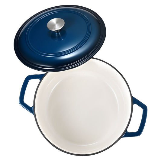 Enameled Cast Iron Dutch Oven, 5.7L Pot with Lid and Dual Handles, Heavy-Duty Durable Cookware Pan, Oven Induction Compatible up to 260 ℃, for Braising, Stews, Roasting, Bread Baking, Blue