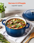 Enameled Cast Iron Dutch Oven 5.7L Blue Induction Oven Safe 260°C