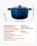 Enameled Cast Iron Dutch Oven 5.7L Blue Induction Oven Safe 260°C