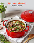 Enameled Cast Iron Dutch Oven 5.7L Red Induction Oven Safe 260°C