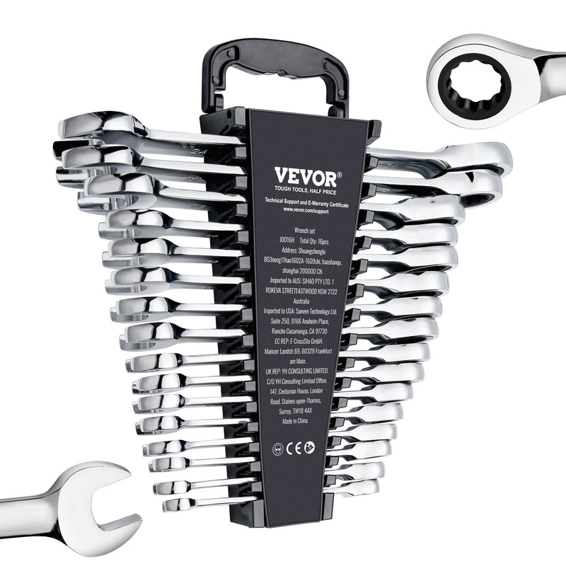 16 Piece Ratcheting Wrench Set Metric 8-24mm Cr-V Steel