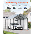 Heavy Duty Metal Carport, 10' x 15' Outdoor Carport with Galvanized Steel Frame & Roof, Car Tent Garage Shade with Removable Sidewalls, Multi-Use Car Shelter for Pickup, Boat, Car & Tractors