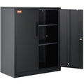 Metal Storage Cabinet 3 Keys 2 Shelves Magnetic Door Black