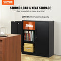 Metal Storage Cabinet 3 Keys 2 Shelves Magnetic Door Black