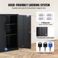 Metal Storage Cabinet 3 Keys 2 Shelves Magnetic Door Black