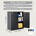 Metal Storage Cabinet 3 Keys 2 Shelves Magnetic Door Black