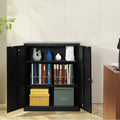 Metal Storage Cabinet 3 Keys 2 Shelves Magnetic Door Black