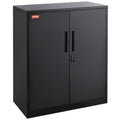 Metal Storage Cabinet 3 Keys 2 Shelves Magnetic Door Black