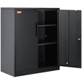 Metal Storage Cabinet 3 Keys 2 Shelves Magnetic Door Black