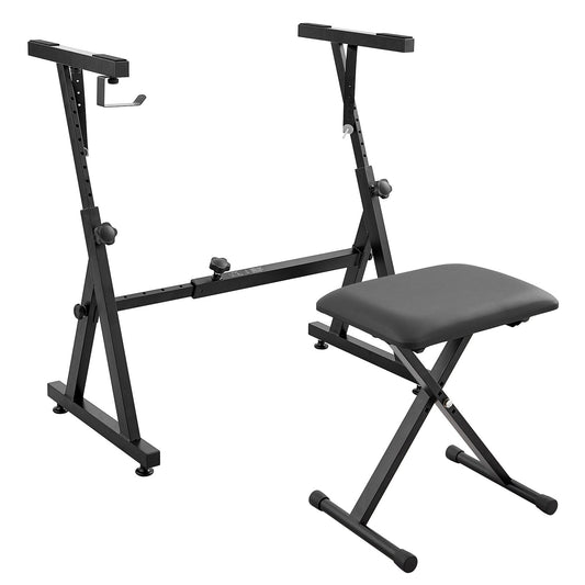 Piano Keyboard Stand and Bench Set, Z Style, Heavy-Duty Digital Piano Music Stand and Seat, 250 lbs Capacity with Adjustable Piano Bench Width Height Wheels, Fits for 54-88 Key Electric Pianos