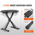 Piano Keyboard Stand Bench Set Z Style 250lbs Capacity 54-88 Key