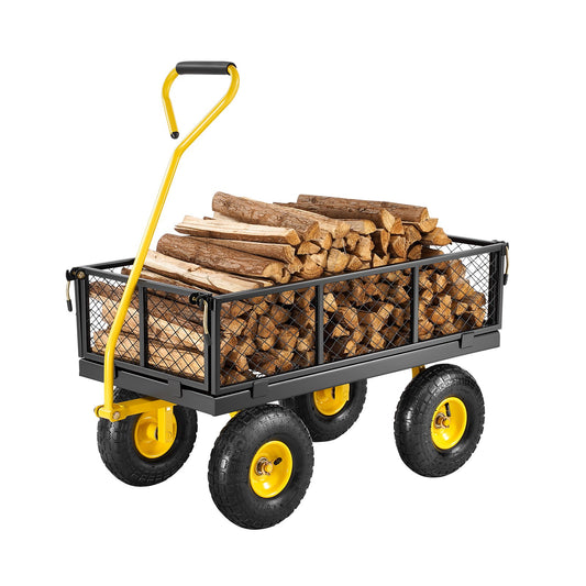 500lb Steel Garden Cart Heavy Duty Wagon 10" Tyres Mesh Sides