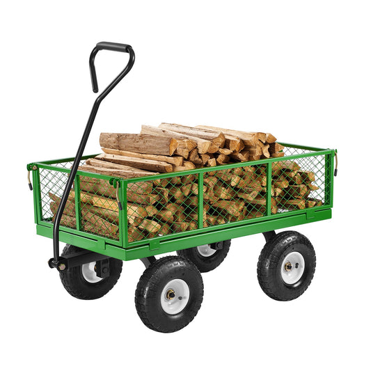 Garden Cart 900lb Steel Wagon 10" Tires Mesh Sides Flatbed
