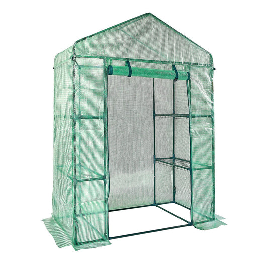 Greenhouse 4.6x2.4x6.7ft Walk-in Steel Frame PE Cover Shelves