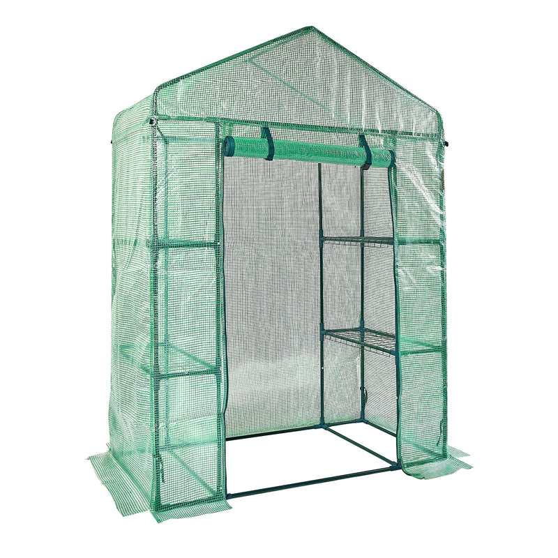 Greenhouse 4.6x2.4x6.7ft Walk-in Steel Frame PE Cover Shelves