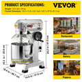 Professional 10Qt Kitchen Mixer 450W Stainless Steel 3 Speed