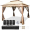 Outdoor Canopy Gazebo 11x11ft Portable Tent Brown w/Sandbags