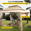 Outdoor Canopy Gazebo 11x11ft Portable Tent Brown w/Sandbags