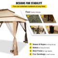 Outdoor Canopy Gazebo 11x11ft Portable Tent Brown w/Sandbags