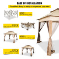 Outdoor Canopy Gazebo 11x11ft Portable Tent Brown w/Sandbags