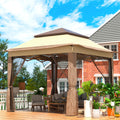 Outdoor Canopy Gazebo 11x11ft Portable Tent Brown w/Sandbags