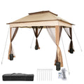 Outdoor Canopy Gazebo 11x11ft Portable Tent Brown w/Sandbags