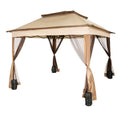 Outdoor Canopy Gazebo 11x11ft Portable Tent Brown w/Sandbags