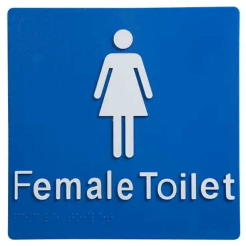 Dolphy Female Toilet Braille Sign Blue White 80x240mm