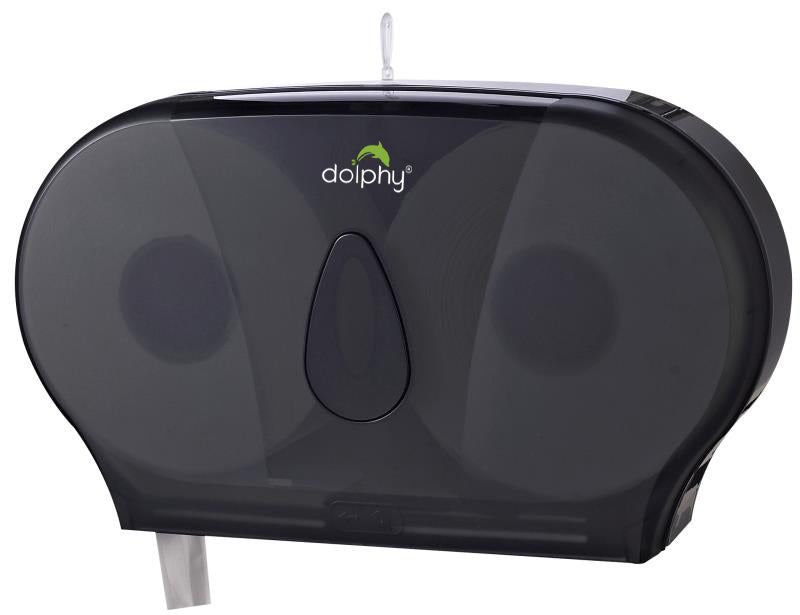Dolphy Twin Jumbo Toilet Roll Dispenser Black Wall Mount