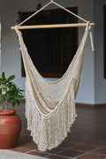 Fringed Cotton Rope Mexican Hammock Swing Ivory