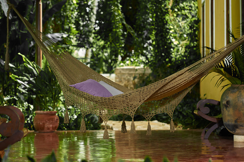 Mayan Legacy King Hammock Cotton Cedar Hand Crocheted Tassels