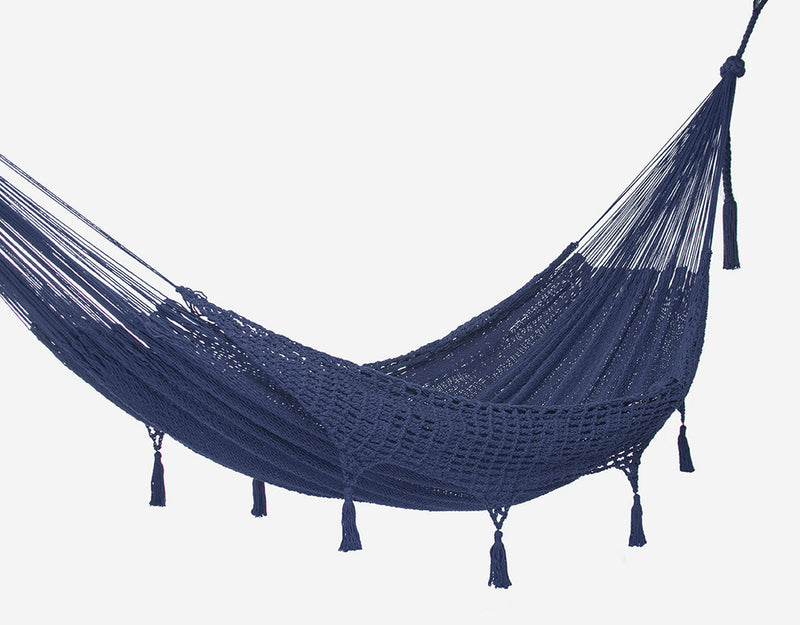 Mayan Legacy Hammock Queen Cotton Hand Crocheted Tassels Blue