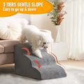 3 Tiers Dog Ramp Non-Slip Pet Steps Cat Stairs Foam Soft Pet Slope Max 40LBS Load for High Beds Sofa Couches With Zippered Washable Corduroy Cover Indoor