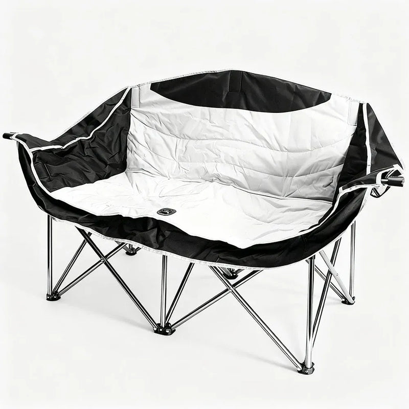 Double Camping Chairs Outdoor Lawn Camping Couch Heavy Duty Folding Chairs Strong Loading Capacity Metal Frame Oxford Fabric with Armrests and Cup Holders