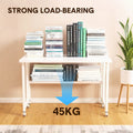 Compat Foldable Desk Rolling Study Desk Small Computer Desk with Wheels and Storage Shelf for Small Spaces Study Home Office Dorm Easy Assembly White