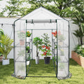 Greenhouse Walk-In Tunnel 3 Tier Planting Shelves 143x143x195cm Strong Stability with PE Cover Roll-up Zipper Door and Window for Outdoor Vegetable Plants