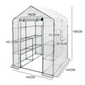 Greenhouse Walk-In Tunnel 3 Tier Planting Shelves 143x143x195cm Strong Stability with PE Cover Roll-up Zipper Door and Window for Outdoor Vegetable Plants