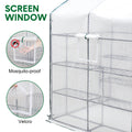 Greenhouse Walk-In Tunnel 3 Tier Planting Shelves 143x143x195cm Strong Stability with PE Cover Roll-up Zipper Door and Window for Outdoor Vegetable Plants