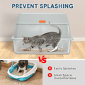 20L Large Anti-Leak Enclosed Cat Litter Box Stainless Steel Detachable Kitty Litter Tray with ABS Lid High Sides Scoop and Ramp Easy Cleaning Light Grey