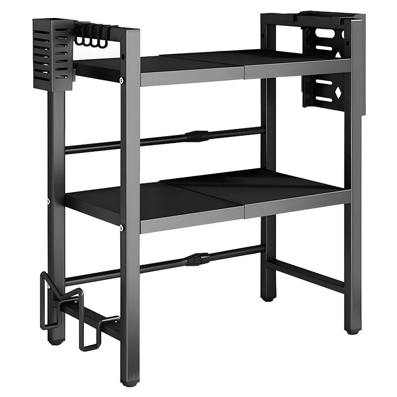 3-Tier Microwave Stand Oven Rack Height Adjustable and Extendable Stainless Steel Kitchen Storage Shelf With 6 Hook Over the Kitchen Counter Max Load 75Kgs