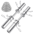 Olympic Barbell Bar 50cm Heavy Duty Dumbbell Handles Pair of Steel 100kg Weight Capacity with Spring Collars for 2