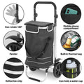 Foldable Shopping Trolley Cart Multifunctional Large Capacity Hand Carry Bag Aluminium Frame with Removable Zipped Bag Side Pockets and Wheels Black