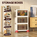 Foldable Storage Cabinet Stackable Bins Household Plastic Closet Multi-purpose Organizer Doors and Top Lid 2 Way Opening with 360 Degree Rotatable Wheels