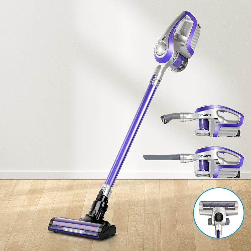 Devanti Cordless Stick Vacuum 150W Purple Roller Brush