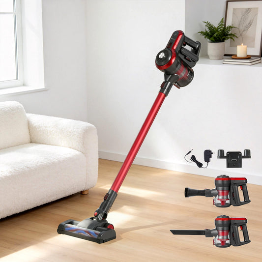 Devanti Cordless Stick Vacuum 250W Brushless Red Handheld