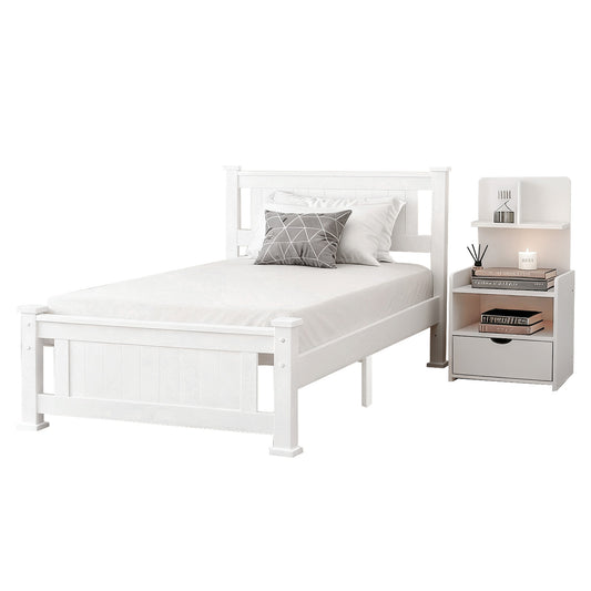 Artiss KING SINGLE Bed Frame and Bedside Table White